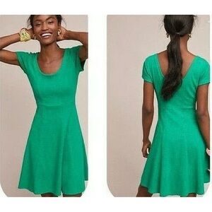Anthropologie Maeve Fit-and-Flare Knit Dress Green XSP New Timeless Chic Classic